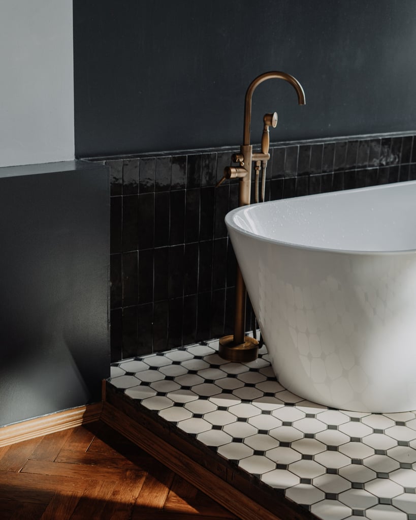 Black and white farmhouse bathroom