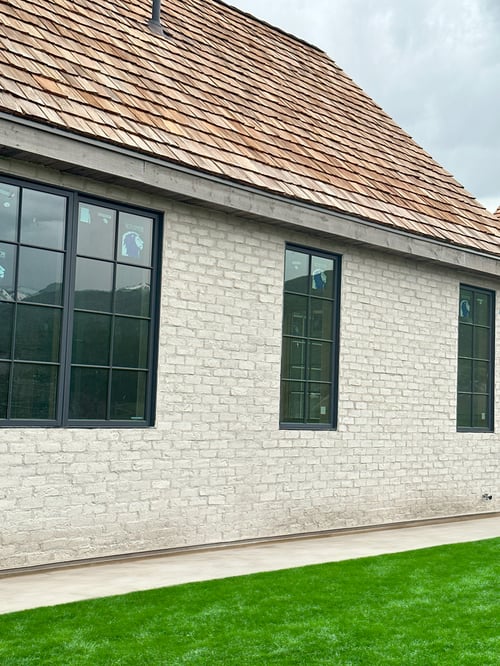 house with white brick facade