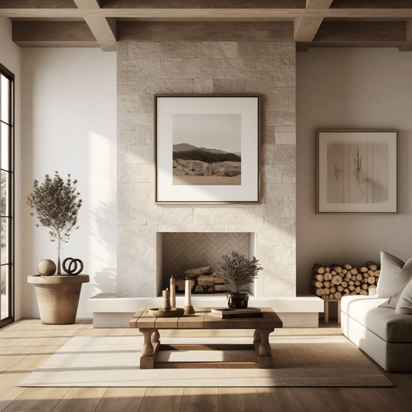 modern stone fireplace