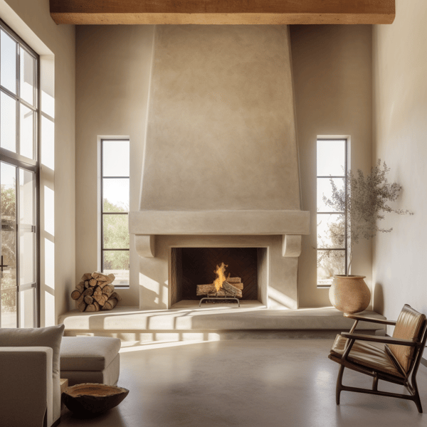 minimalistic stone fireplace