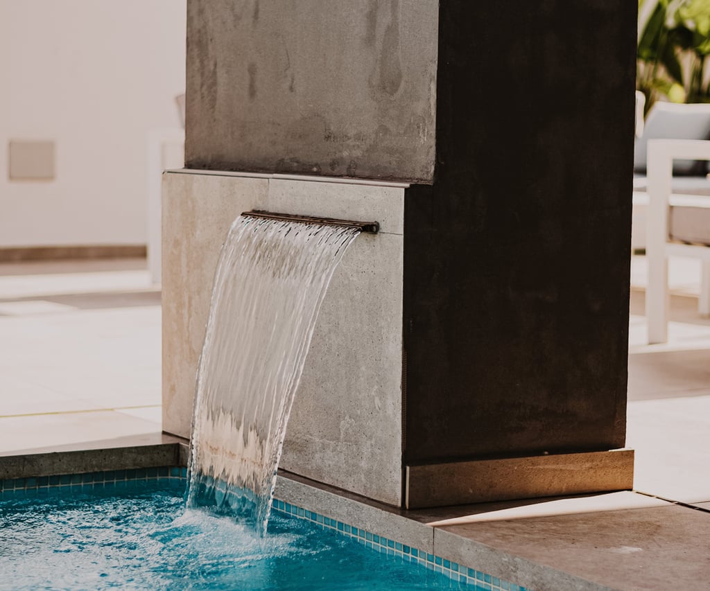 Water feature pool deck idea