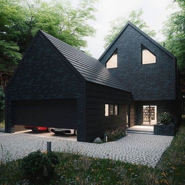 A modern Scandinavian black brick house