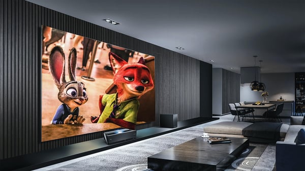 a modern home theater in custom home for watching movies at home