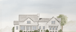 Watercolor sketch of white farmhouse