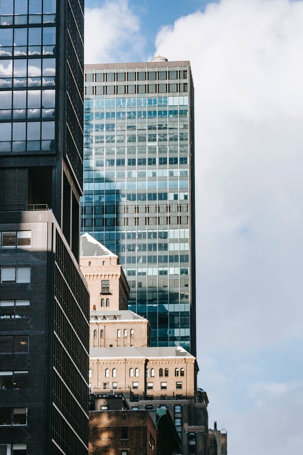 Close up of tall buildings in a city