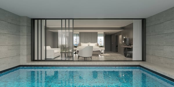 A modern house with indoor outdoor pool