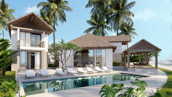 A luxury beach house with pool