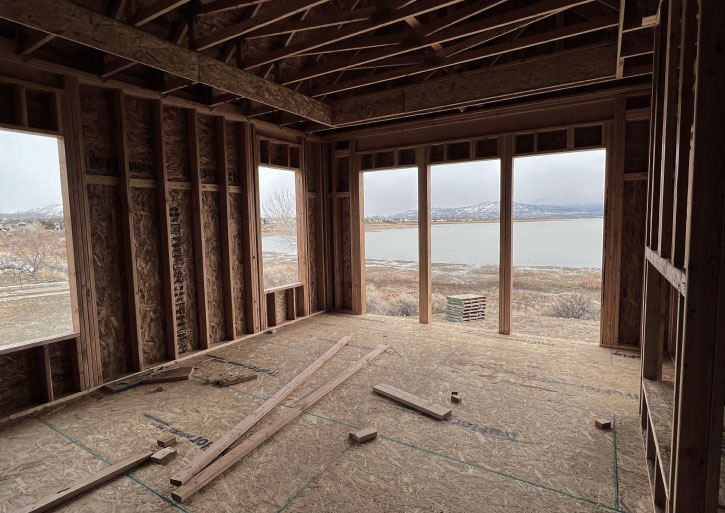 A new custom home being built on a lot with beautiful views of Utah Lake